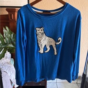 Jane and Delancey Blue Sweater with White Tiger Design